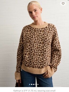 American Eagle Outfitters Leopard Print Crewneck Sweater - Camel/Brown